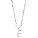 Sterling Silver Rhodium-plated 3-5.5mm White Button Freshwater Cultured Pearl LETTER E 18 inch Necklace