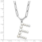Sterling Silver Rhodium-plated 3-5.5mm White Button Freshwater Cultured Pearl LETTER E 18 inch Necklace