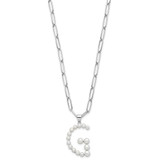 Sterling Silver Rhodium-plated 3-5.5mm White Button Freshwater Cultured Pearl LETTER G 18 inch Necklace