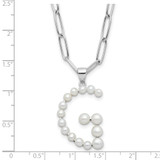 Sterling Silver Rhodium-plated 3-5.5mm White Button Freshwater Cultured Pearl LETTER G 18 inch Necklace