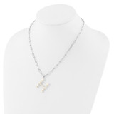 Sterling Silver Rhodium-plated 3-5.5mm White Button Freshwater Cultured Pearl LETTER H 18 inch Necklace
