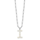 Sterling Silver Rhodium-plated 3-5.5mm White Button Freshwater Cultured Pearl LETTER I 18 inch Necklace