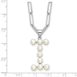 Sterling Silver Rhodium-plated 3-5.5mm White Button Freshwater Cultured Pearl LETTER I 18 inch Necklace