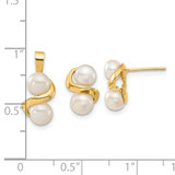 14k 5-6mm White Button Freshwater Cultured Pearl Post Earrings and Pendant Set - XF-1C3C58E4-1554