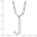 Sterling Silver Rhodium-plated 3-5.5mm White Button Freshwater Cultured Pearl LETTER J 18 inch Necklace
