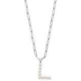 Sterling Silver Rhodium-plated 3-5.5mm White Button Freshwater Cultured Pearl LETTER L 18 inch Necklace