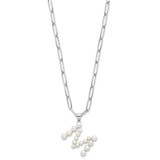 Sterling Silver Rhodium-plated 3-5.5mm White Button Freshwater Cultured Pearl LETTER M 18 inch Necklace