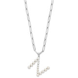 Sterling Silver Rhodium-plated 3-5.5mm White Button Freshwater Cultured Pearl LETTER N 18 inch Necklace