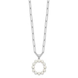 Sterling Silver Rhodium-plated 3-5.5mm White Button Freshwater Cultured Pearl LETTER O 18 inch Necklace