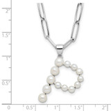 Sterling Silver Rhodium-plated 3-5.5mm White Button Freshwater Cultured Pearl LETTER P 18 inch Necklace