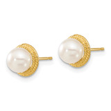 14k 5-6mm White Button Freshwater Cultured Pearl Post Earrings and Pendant Set - XF-F7017ACF-4971