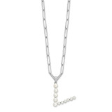 Sterling Silver Rhodium-plated 3-5.5mm White Button Freshwater Cultured Pearl LETTER V 18 inch Necklace