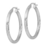 Sterling Silver Rhodium-plated 3mm Polished/Satin Diamond-cut Hoop Earrings - QE-06C0A485-1950