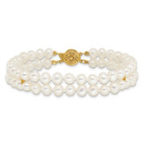 14k 5-6mm White Near-Round Freshwater Cultured Pearl 2-Strand 7.5 inch Bracelet