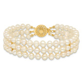 14k 5-6mm White Near-Round Freshwater Cultured Pearl 3-Strand 7.5 inch Bracelet