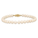 14k 5-6mm White Near-Round Freshwater Cultured Pearl 7.5 inch Bracelet