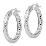 Sterling Silver Rhodium-plated 4.00mm Diamond Cut Hoop Earrings - QE-DDEE7445-1246