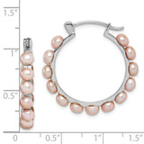 Sterling Silver Rhodium-plated 4-5mm Pink Button Freshwater Cultured Pearl Hoop Earrings