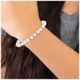 Sterling Silver Rhodium-plated 4-5mm White Semi-Round Freshwater Cultured Pearl 14 inch Necklace, 5 inch Bracelet and Post Earrings Set