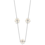 Sterling Silver Rhodium-plated 4-5mm White Semi-Round Freshwater Cultured Pearl Flower 17 inch with 1.75 inch Extension Necklace