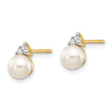 14k 5-6mm White Round FWC Pearl .01ct Diamond Post Earrings - XE-5B2FC832-8850