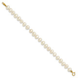 14k 5-6mm White Semi-Round Freshwater Cultured Pearl 5 inch Bracelet