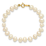 14k 5-6mm White Semi-Round Freshwater Cultured Pearl 5 inch Bracelet