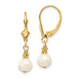 14k 5-6mm White Semi-round Freshwater Cultured Pearl Dangle Leverback Earrings - XF-08E0F366-1640