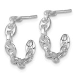 Sterling Silver Rhodium-plated 4mm x 16mm Puffed Anchor/Mariner Link C-Hoop Post Earrings