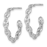 Sterling Silver Rhodium-plated 4mm x 23mm Puffed Anchor/Mariner Link C-Hoop Post Earrings