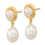 14k 5-7mm White Button and Rice Freshwater Cultured Pearl Post Dangle Earrings