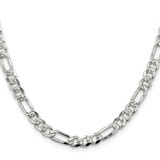 Sterling Silver Rhodium-plated 5.5mm Pave Flat Figaro Chain