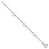 Sterling Silver Rhodium-plated 5-5.5mm White Semi-Round Freshwater Cultured Pearl 3-Station Children's 4 inch Bracelet
