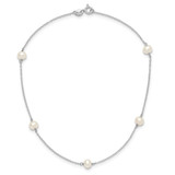 Sterling Silver Rhodium-plated 5-5.5mm White Semi-Round Freshwater Cultured Pearl 5-Station Children's 12 inch Necklace