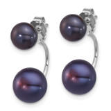 Sterling Silver Rhodium-plated 5-6mm and 8-9mm Black Button Freshwater Cultured Pearl Front and Back Post Dangle Earrings