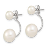 Sterling Silver Rhodium-plated 5-6mm and 8-9mm White Button Freshwater Cultured Pearl Front and Back Post Dangle Earrings