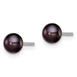 Sterling Silver Rhodium-plated 5-6mm Black Button Freshwater Cultured Pearl Post Earrings