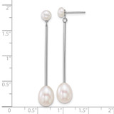 Sterling Silver Rhodium-plated 5-6mm Button and 7-8mm Teardrop White Freshwater Cultured Pearl and Bar Dangle Post Earrings