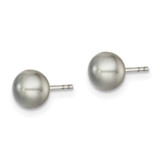 Sterling Silver Rhodium-plated 5-6mm Grey Button Freshwater Cultured Pearl Post Earrings