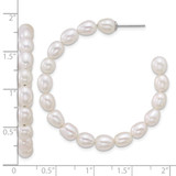 Sterling Silver Rhodium-plated 5-6mm Rice White Freshwater Cultured Pearl C-Hoop Post Earrings