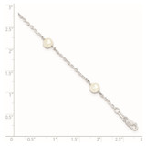 Sterling Silver Rhodium-plated 5-6mm White Freshwater Cultured Pearl 3-Stations 5.5 inch with 1 inch Extension Bracelet