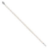 Sterling Silver Rhodium-plated 5-6mm White Near-Round Freshwater Cultured Pearl 7.25 inch Bracelet
