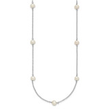 Sterling Silver Rhodium-plated 5-6mm White Near-Round Freshwater Cultured Pearl 8-Station 16 inch Necklace