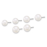Sterling Silver Rhodium-plated 5-6mm/6-7mm/7-8mm Round White Freshwater Cultured Pearl Post Earring Set