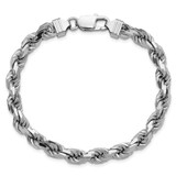 Sterling Silver Rhodium-plated 6.5mm Diamond-cut Rope Chain - QD-92FEEA0E-9565
