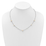 Sterling Silver Rhodium-plated 6-10mm White Near-Round Freshwater Cultured Pearl and Glass 5-Station 17.5 inch with 2.5 inch Extension Necklace