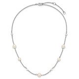 Sterling Silver Rhodium-plated 6-10mm White Near-Round Freshwater Cultured Pearl and Glass 5-Station 17.5 inch with 2.5 inch Extension Necklace