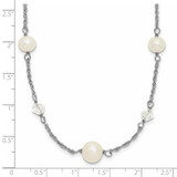 Sterling Silver Rhodium-plated 6-10mm White Near-Round Freshwater Cultured Pearl and Glass 5-Station 17.5 inch with 2.5 inch Extension Necklace