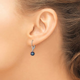 Sterling Silver Rhodium-plated 6-7mm Black Round Freshwater Cultured Pearl Leverback Dangle Earrings - QE-43578A9D-1453