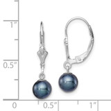 Sterling Silver Rhodium-plated 6-7mm Black Round Freshwater Cultured Pearl Leverback Dangle Earrings - QE-55036C7F-4930